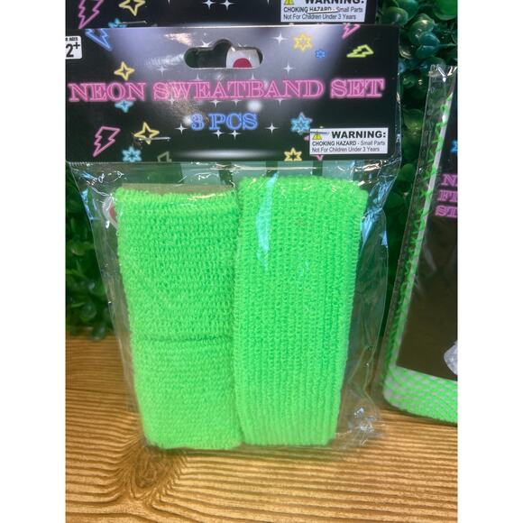 New Bundle Green Neon Fishnet Gloves Stockings Head & Arm Bands Glow Party 80 - Picture 5 of 6